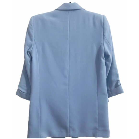 ZARA Sky Blue Oversized Rolled Sleeve Blazer Jacket Women’s Size XS Pastel Work - Picture 9 of 9